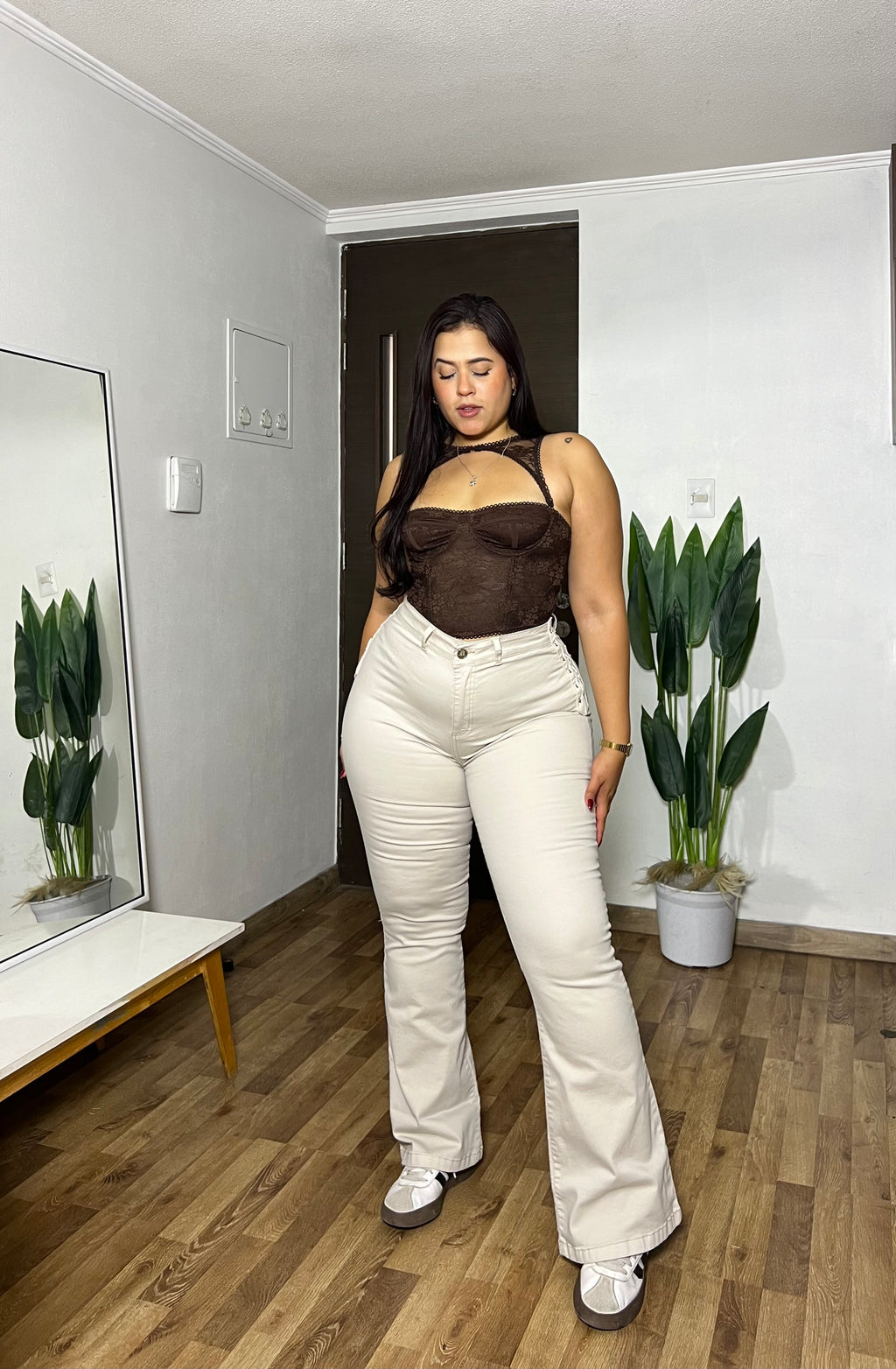 FLARE JEANS TRENZADO BEIGE
