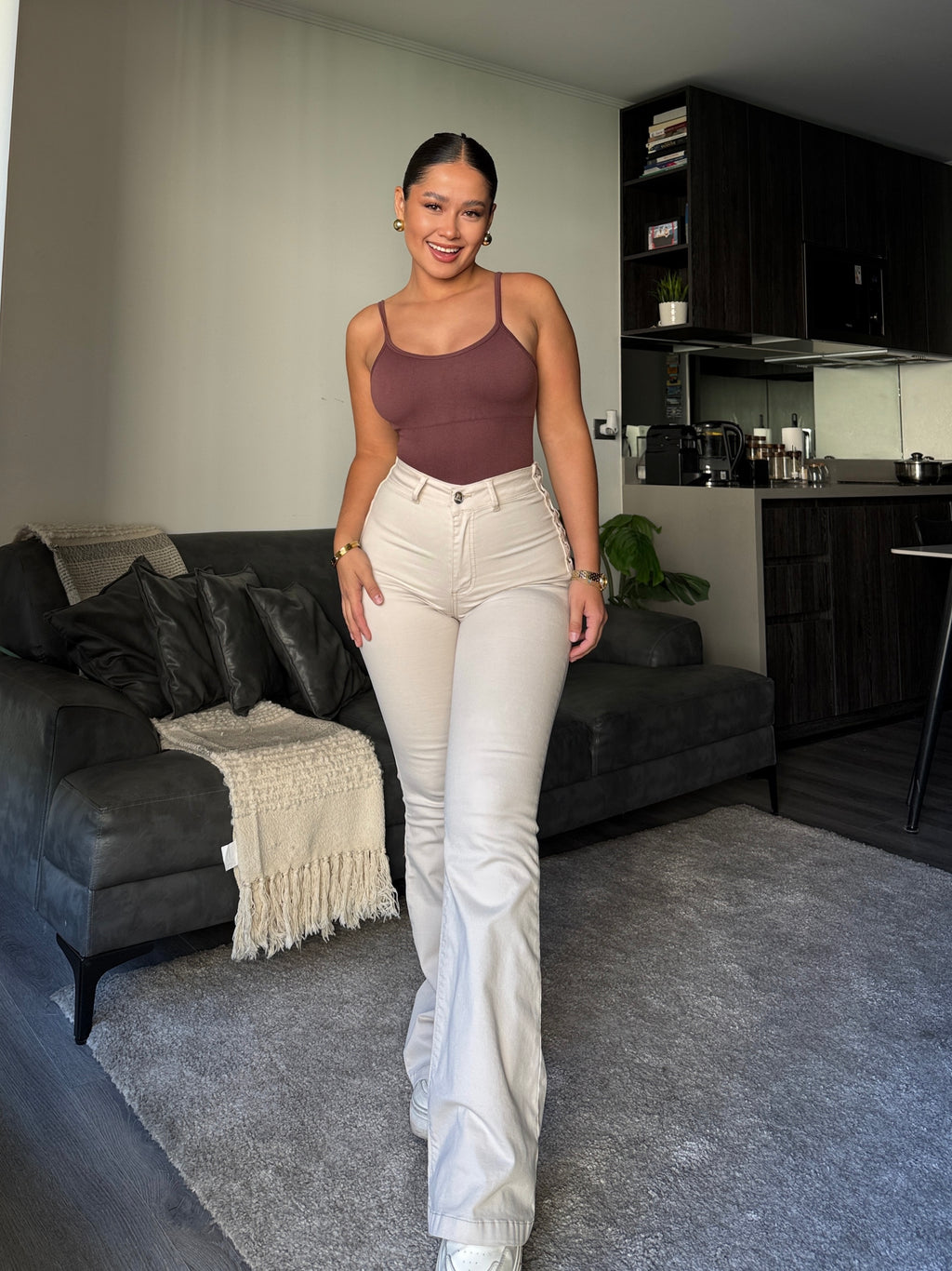 FLARE JEANS TRENZADO BEIGE