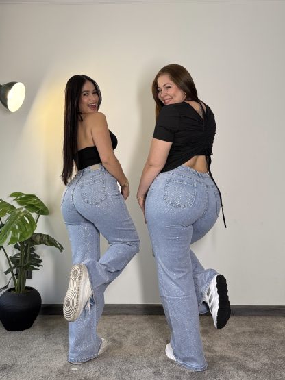 WIDE LEG FULL BRILLOS CELESTE - Imagen 6
